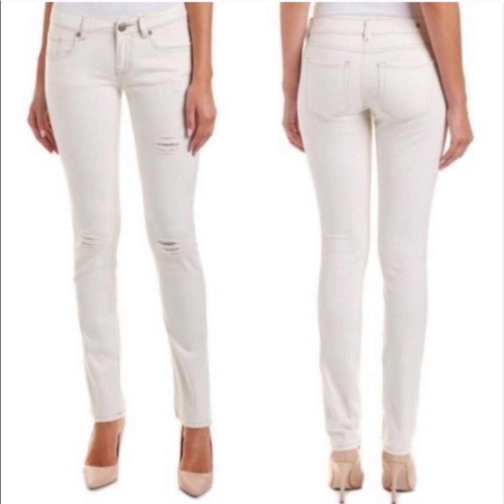 CAbi White Distressed Slim Boyfriend Jeans ~ Sz. 4